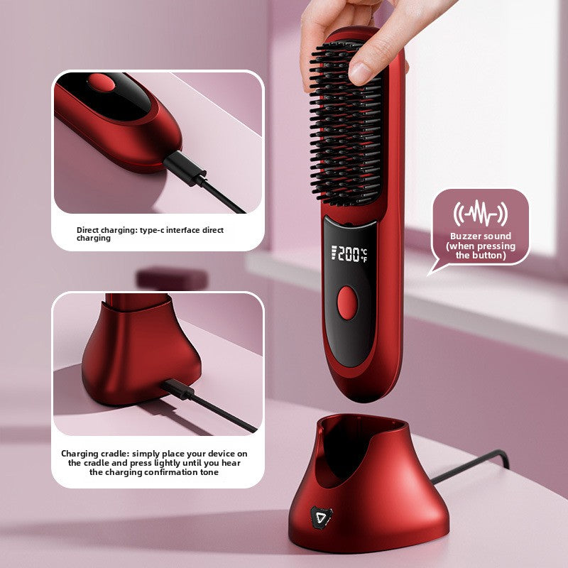 Wireless straight hair comb with base