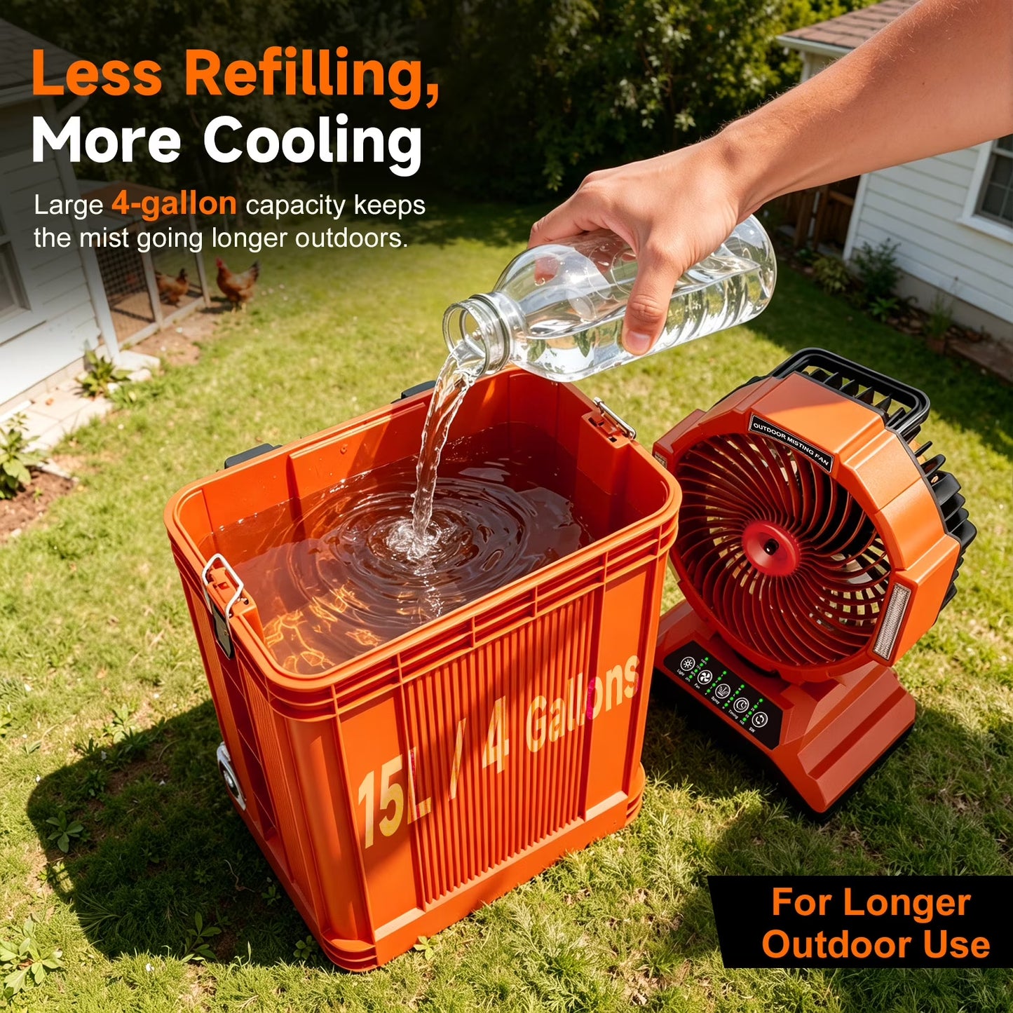 Portable Misting Fan with 15L Bucket, 30000Mah Outdoor Fans with Night Light, 9.5-Inch Camping Fan with Remote Control, 4 Wind Speed & 4 Spray Mister, for Patio,Fishing,Yard,Beach,Golf