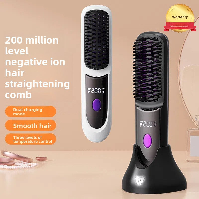 Wireless straight hair comb with base