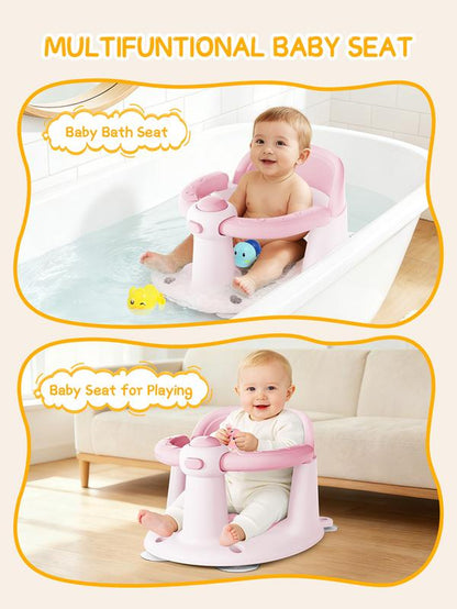 Comfortable and Safe Baby Bath Seat for 6 Months & Up - Non-Slip, Open Design in Pink