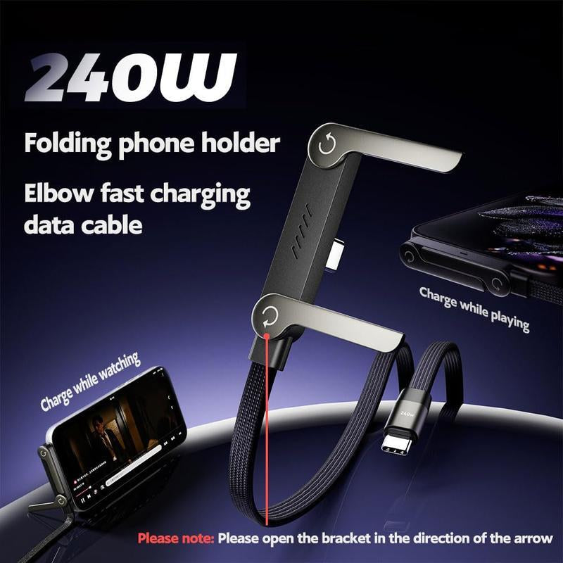 Experience Ultimate Convenience with the Invisible Holder Charger Cable: 240W Super Fast Charging & Phone Stand for Gaming, Office, and Travel