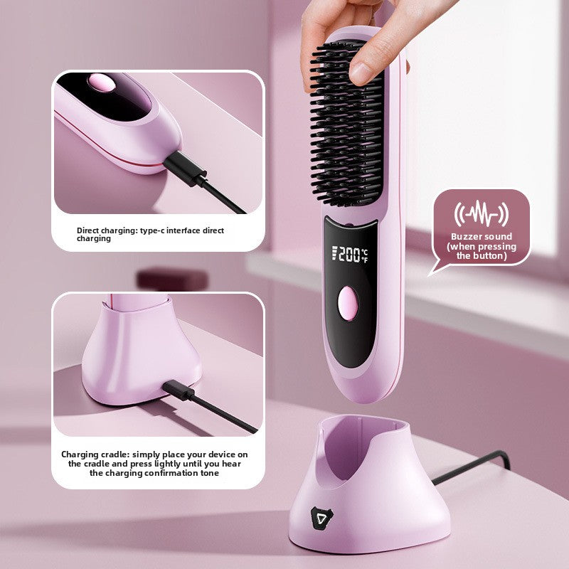 Wireless straight hair comb with base