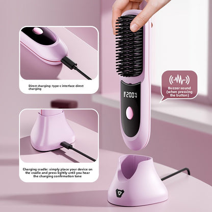 Wireless straight hair comb with base