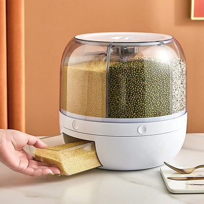 Versatile 6-Grid Rice & Grain Storage Container - 360° Rotating Dry Food Dispenser for Home Kitchen (5kg Capacity)
