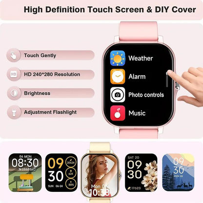 Stylish Pink Smart Watch with Wireless Calling, Multi-Sport Modes, and HD Display - Rechargeable & USB Compatible