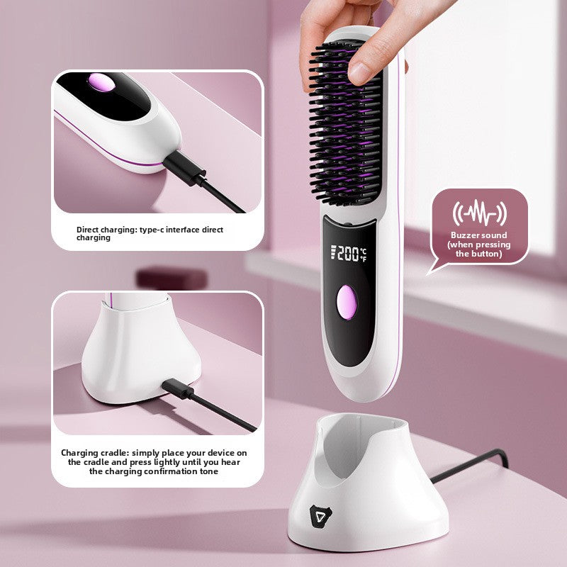 Wireless straight hair comb with base