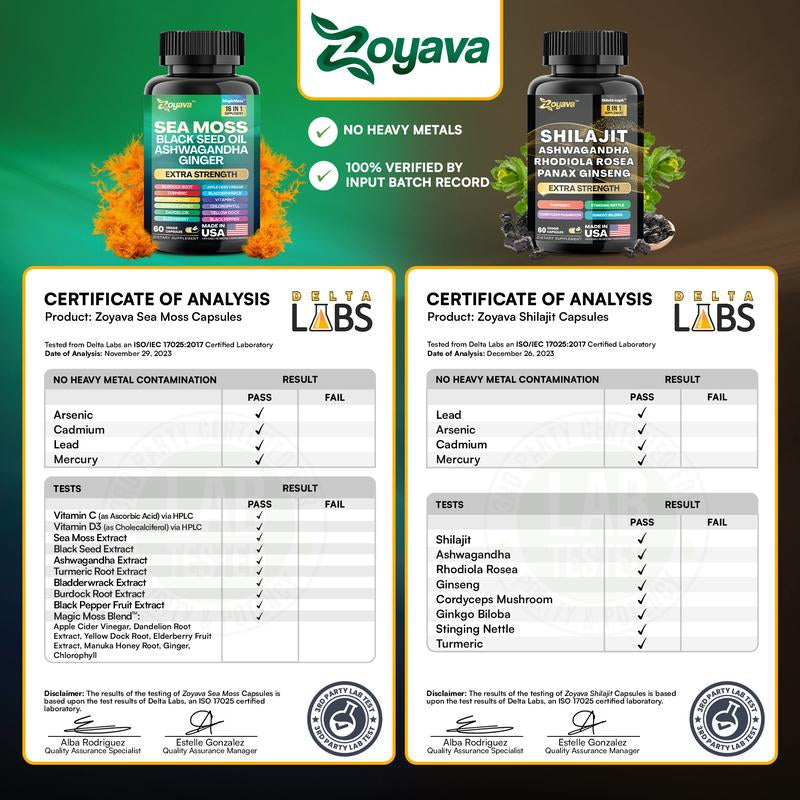 Dynamic Vitality Bundle: Premium Zoyava Sea Moss & Shilajit Supplements - Ultimate All-In-One Multivitamin with Extra Strength - Proudly Made in the USA