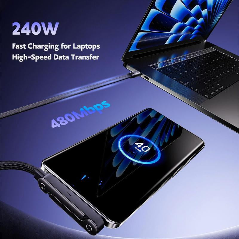 Experience Ultimate Convenience with the Invisible Holder Charger Cable: 240W Super Fast Charging & Phone Stand for Gaming, Office, and Travel