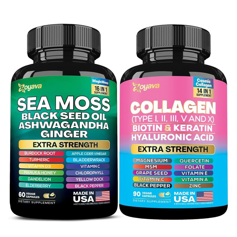 Dynamic Vitality Bundle: Premium Zoyava Sea Moss & Shilajit Supplements - Ultimate All-In-One Multivitamin with Extra Strength - Proudly Made in the USA