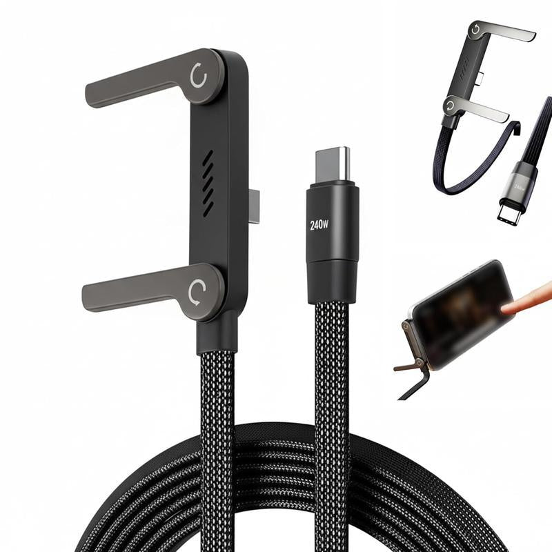 Experience Ultimate Convenience with the Invisible Holder Charger Cable: 240W Super Fast Charging & Phone Stand for Gaming, Office, and Travel