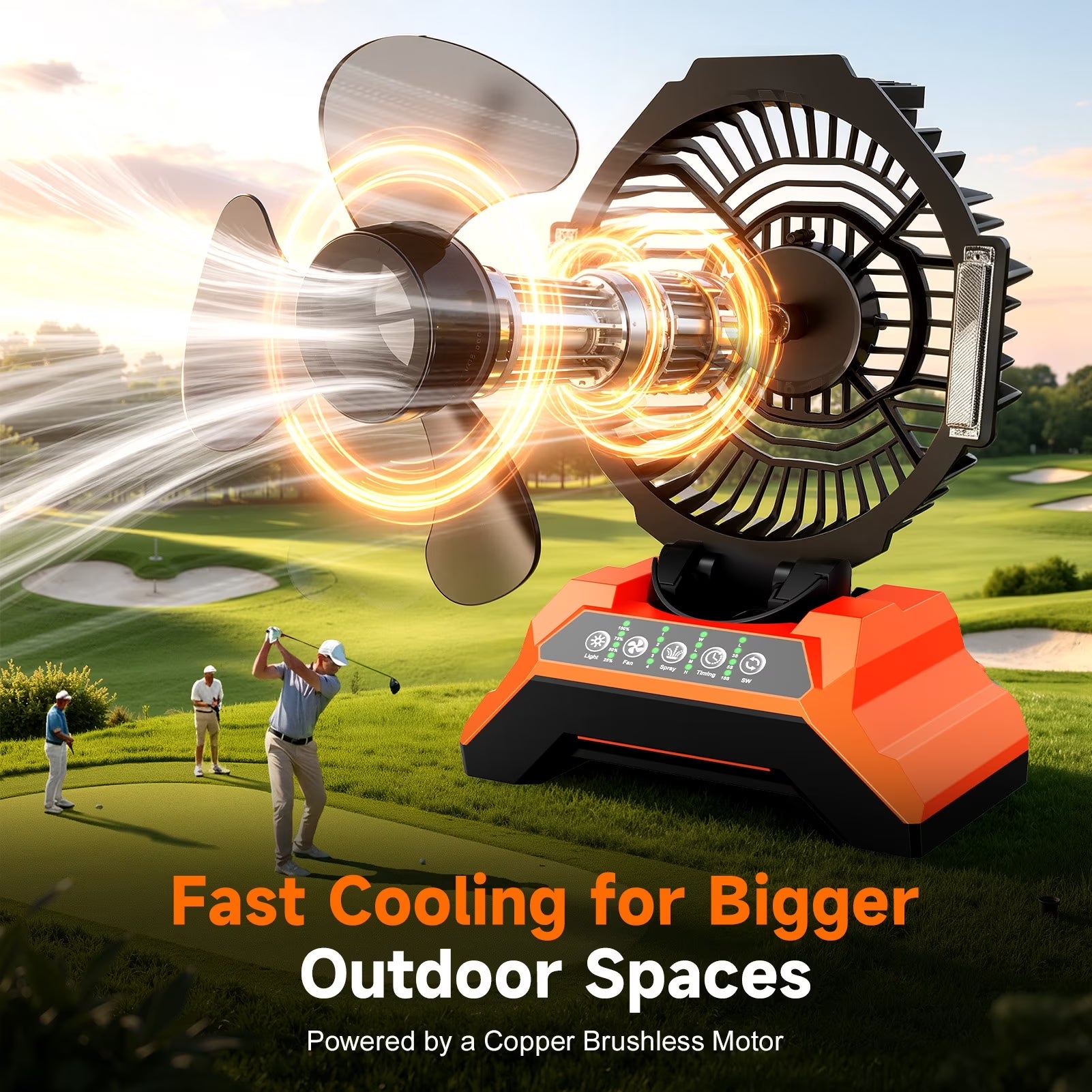 Portable Misting Fan with 15L Bucket, 30000Mah Outdoor Fans with Night Light, 9.5-Inch Camping Fan with Remote Control, 4 Wind Speed & 4 Spray Mister, for Patio,Fishing,Yard,Beach,Golf