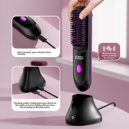 Wireless straight hair comb with base
