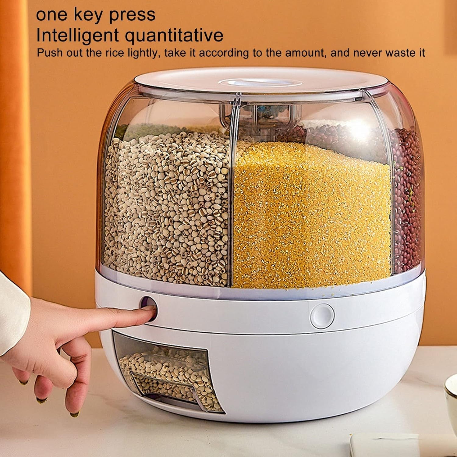 Versatile 6-Grid Rice & Grain Storage Container - 360° Rotating Dry Food Dispenser for Home Kitchen (5kg Capacity)