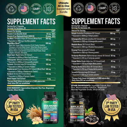 Dynamic Vitality Bundle: Premium Zoyava Sea Moss & Shilajit Supplements - Ultimate All-In-One Multivitamin with Extra Strength - Proudly Made in the USA