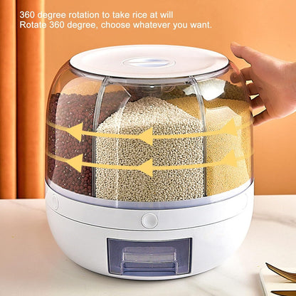 Versatile 6-Grid Rice & Grain Storage Container - 360° Rotating Dry Food Dispenser for Home Kitchen (5kg Capacity)