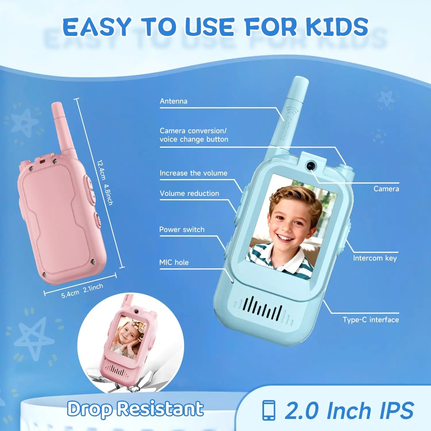 Exciting 2-Pack Video Walkie Talkies for Kids - Rechargeable Toddler Toys Perfect for Indoor and Outdoor Adventures, Travel, and Birthday Gifts for Ages 3-12