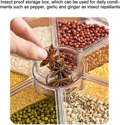 Versatile 6-Grid Rice & Grain Storage Container - 360° Rotating Dry Food Dispenser for Home Kitchen (5kg Capacity)