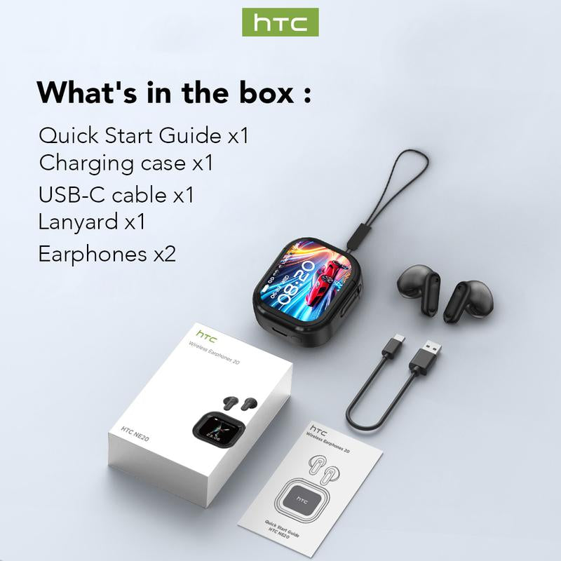 HTC NE20 Bluetooth 6.0 Earphones LED Display High Fidelity Waterproof Wireless Earphones | Suitable for Office, Sports, Study and Audio Calls | Built-In Microphone | Earphones