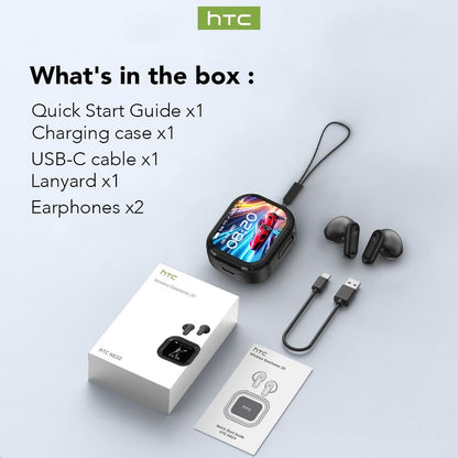 HTC NE20 Bluetooth 6.0 Earphones LED Display High Fidelity Waterproof Wireless Earphones | Suitable for Office, Sports, Study and Audio Calls | Built-In Microphone | Earphones
