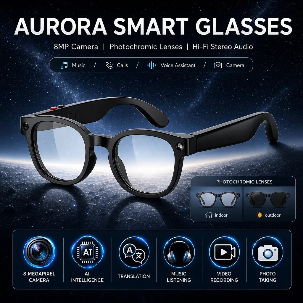 Revolutionary Sightflow Smart AI Camera Glasses with 8MP Photochromic UV-Protection Lenses, Real-Time Translation in 160+ Languages, Bluetooth Audio, and Hands-Free Capture - Perfect for Travel and Daily Adventures, Compatible with iOS & Android