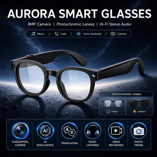 Revolutionary Sightflow Smart AI Camera Glasses with 8MP Photochromic UV-Protection Lenses, Real-Time Translation in 160+ Languages, Bluetooth Audio, and Hands-Free Capture - Perfect for Travel and Daily Adventures, Compatible with iOS & Android