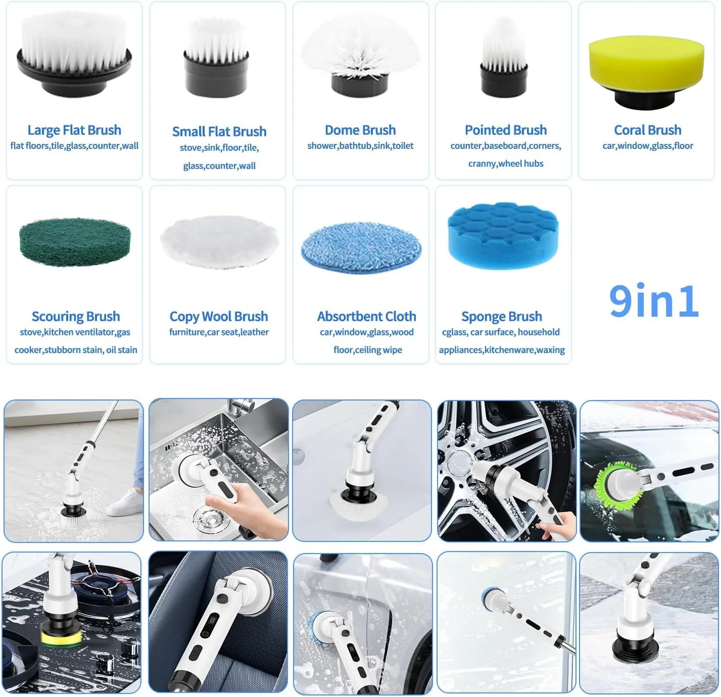 Revolutionize Your Cleaning Routine with the Cordless Electric Spin Scrubber - 9 Versatile Heads for Effortless Bathroom & Floor Care