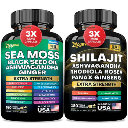 Dynamic Vitality Bundle: Premium Zoyava Sea Moss & Shilajit Supplements - Ultimate All-In-One Multivitamin with Extra Strength - Proudly Made in the USA