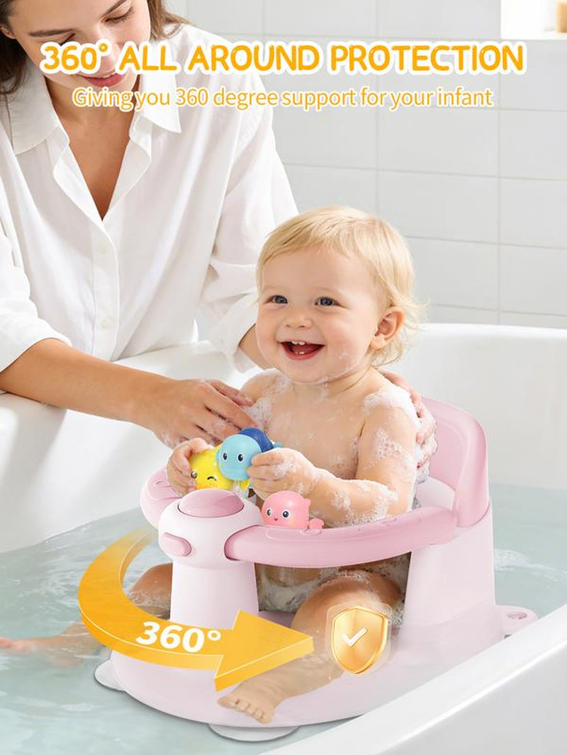 Comfortable and Safe Baby Bath Seat for 6 Months & Up - Non-Slip, Open Design in Pink