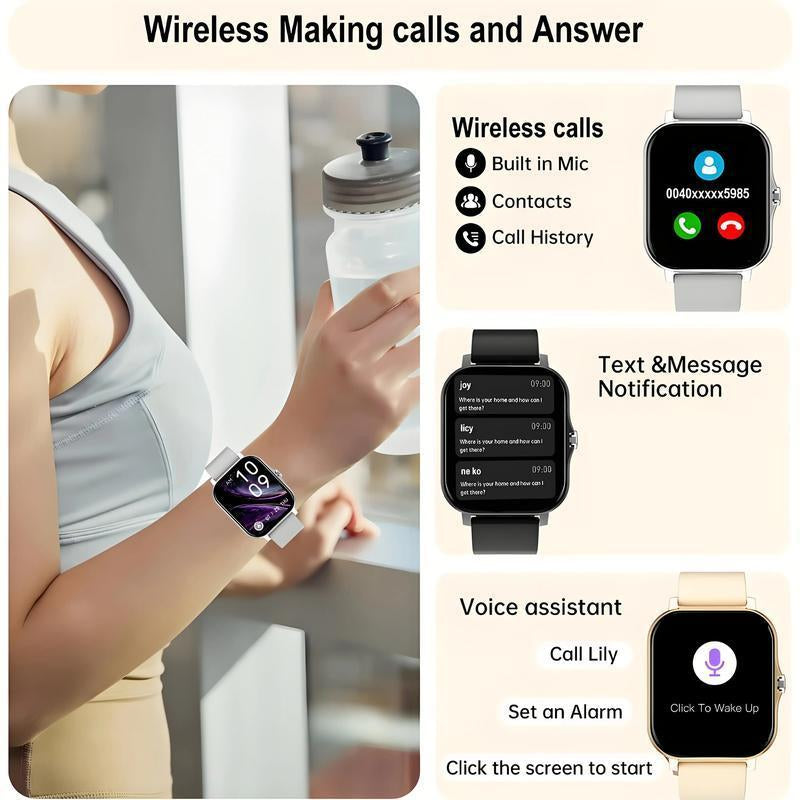 Stylish Pink Smart Watch with Wireless Calling, Multi-Sport Modes, and HD Display - Rechargeable & USB Compatible