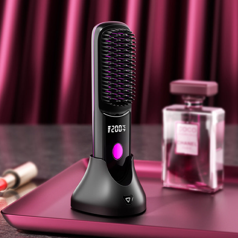 Wireless straight hair comb with base