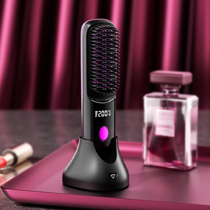 Wireless straight hair comb with base