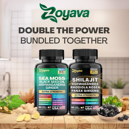 Dynamic Vitality Bundle: Premium Zoyava Sea Moss & Shilajit Supplements - Ultimate All-In-One Multivitamin with Extra Strength - Proudly Made in the USA