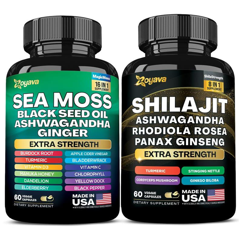 Dynamic Vitality Bundle: Premium Zoyava Sea Moss & Shilajit Supplements - Ultimate All-In-One Multivitamin with Extra Strength - Proudly Made in the USA