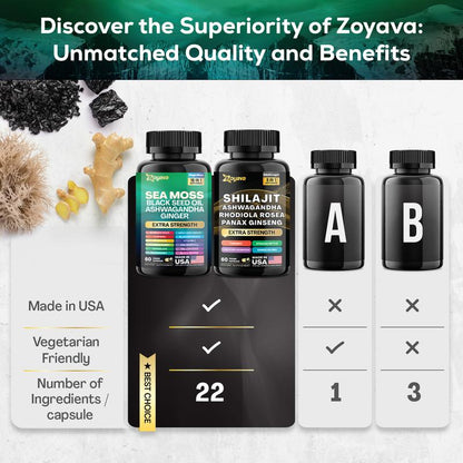 Dynamic Vitality Bundle: Premium Zoyava Sea Moss & Shilajit Supplements - Ultimate All-In-One Multivitamin with Extra Strength - Proudly Made in the USA