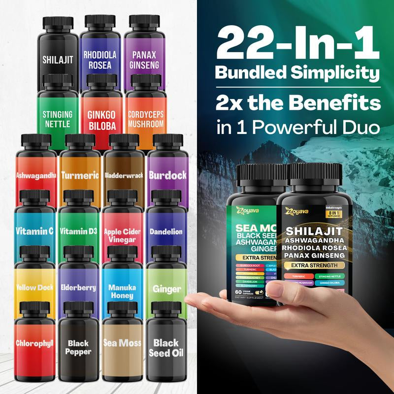 Dynamic Vitality Bundle: Premium Zoyava Sea Moss & Shilajit Supplements - Ultimate All-In-One Multivitamin with Extra Strength - Proudly Made in the USA