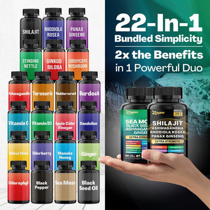 Dynamic Vitality Bundle: Premium Zoyava Sea Moss & Shilajit Supplements - Ultimate All-In-One Multivitamin with Extra Strength - Proudly Made in the USA